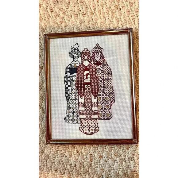 The Three Wisemen Hand Crossed Stitched Quilted Picture In Frame Art Wall Decor - Picture 1 of 9